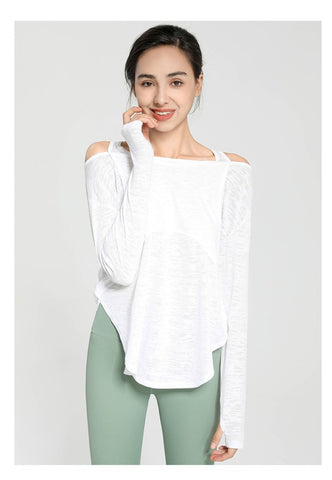 Long Sleeve Yoga Shirts for Women Loose Sports Tee Crop Top Sports Top Women -OS00742-Veeddydropshipping