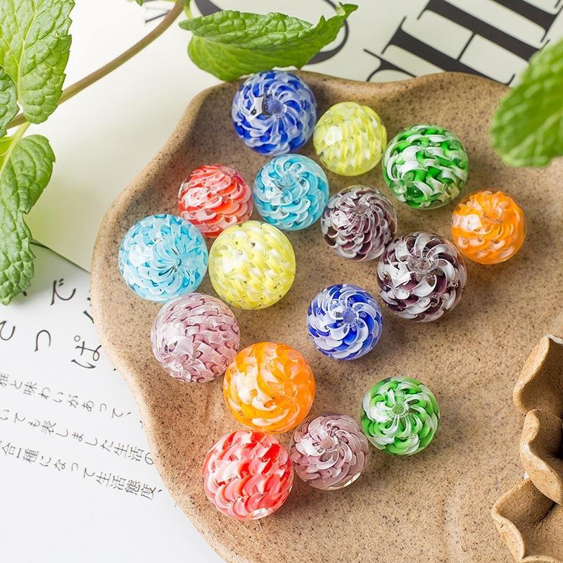 Round Ball Shape Helix Glass Loose Crafts Beads For DIY -JW01480-Veeddydropshipping