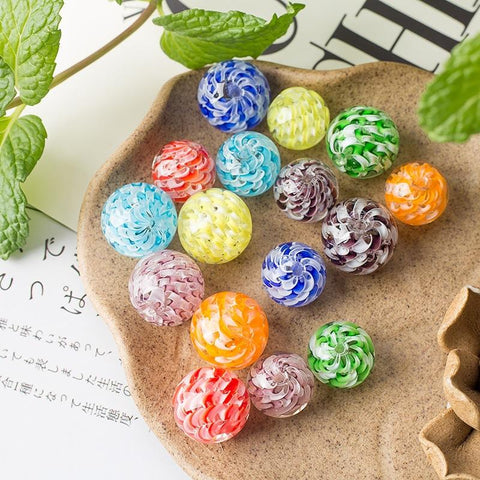 Round Ball Shape Helix Glass Loose Crafts Beads For DIY -JW01480-Veeddydropshipping