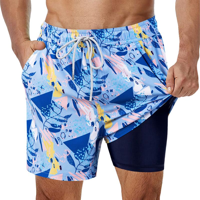Mens Swimming Trunks with Compression Liner Stretch Mens Swimwear -OS00020-Veeddydropshipping
