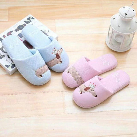 Dog Plush Cotton Slippers Slip On Dachshund-BS01182-Veeddydropshipping
