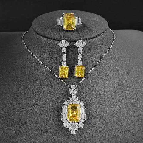 Luxury Yellow Color Rectangle Jewelry Sets -JW00297-Veeddydropshipping