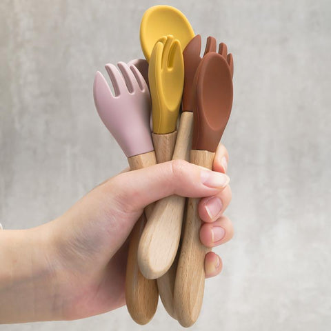 2PCS Silicone Spoon Fork For Baby Utensils Set Baby Feeding Spoon-TB00713-Veeddydropshipping