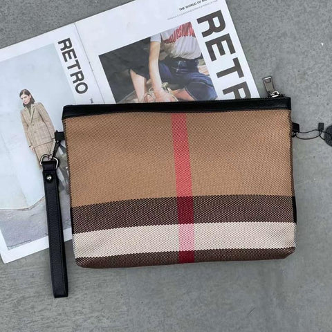 Clutch Bag Classic Stripes Canvas Leather Female Shoulder Bag A4 Lady-BS00223-Veeddydropshipping