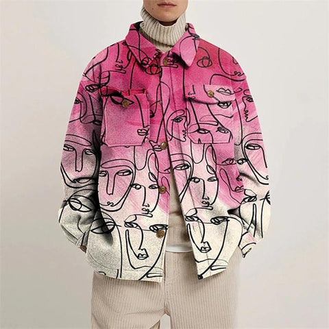 Casual Loose Print Jacket Lapel Trend Abstract Line-MF01055-Veeddydropshipping