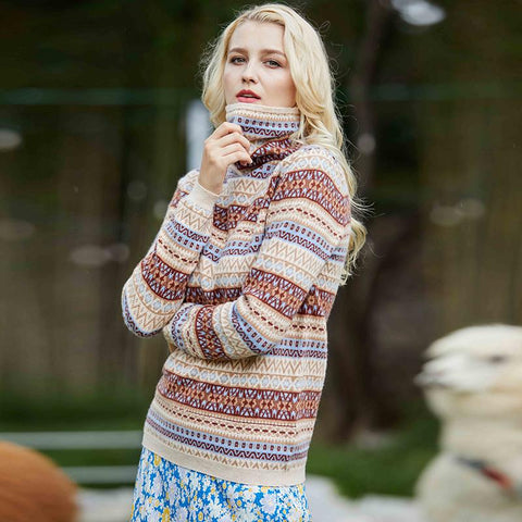 Women Sweater Wool Turtleneck Pullover Knitted Sweater-WF00082-Veeddydropshipping
