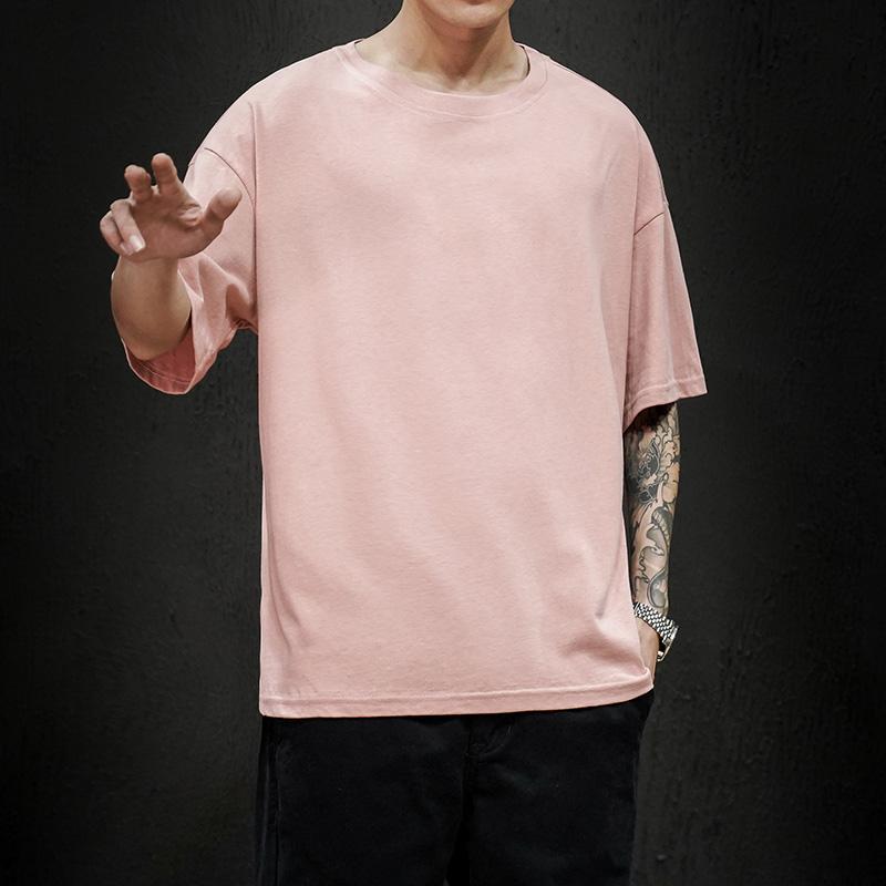 T Shirt Casual Solid Short Sleeve Classical Tee Mens 100% Cotton Oversized Hip-Hop Top -Veeddydropshipping