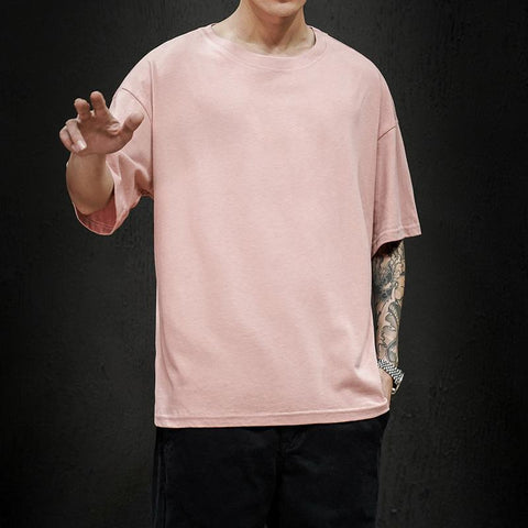 T Shirt Casual Solid Short Sleeve Classical Tee Mens 100% Cotton Oversized Hip-Hop Top -Veeddydropshipping