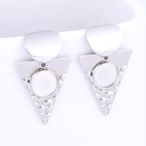 Steel Triangle Charm Earring Bezel Blanks Trays Diy Ear Hooks Findings-JW01598-Veeddydropshipping