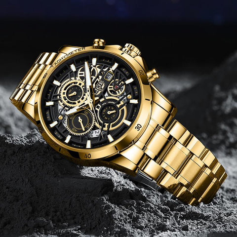 Quartz Watch Men Gold Black Mens Watches Waterproof -JW00649-Veeddydropshipping