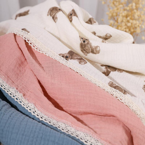 Double Layer Muslin Squares Cotton Baby Blankets Lace Newborn Blanket-TB00701-Veeddydropshipping