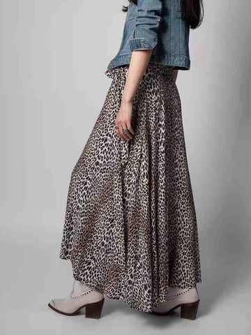 Leopard Print Skirt Women Belt Maxi Skirt-WF00483-Veeddydropshipping
