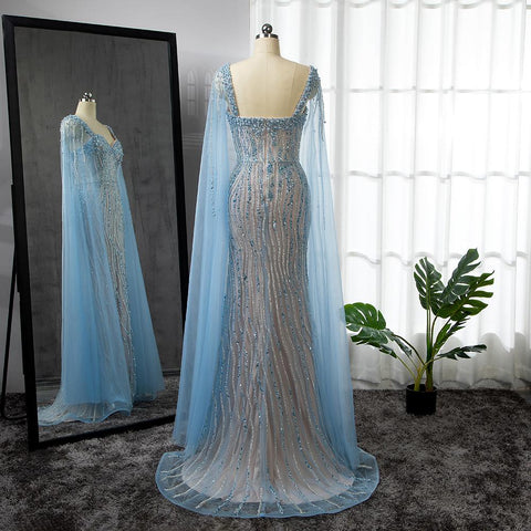 Beaded Mermaid Cape Sexy Evening Dresses-WF01586-Veeddydropshipping