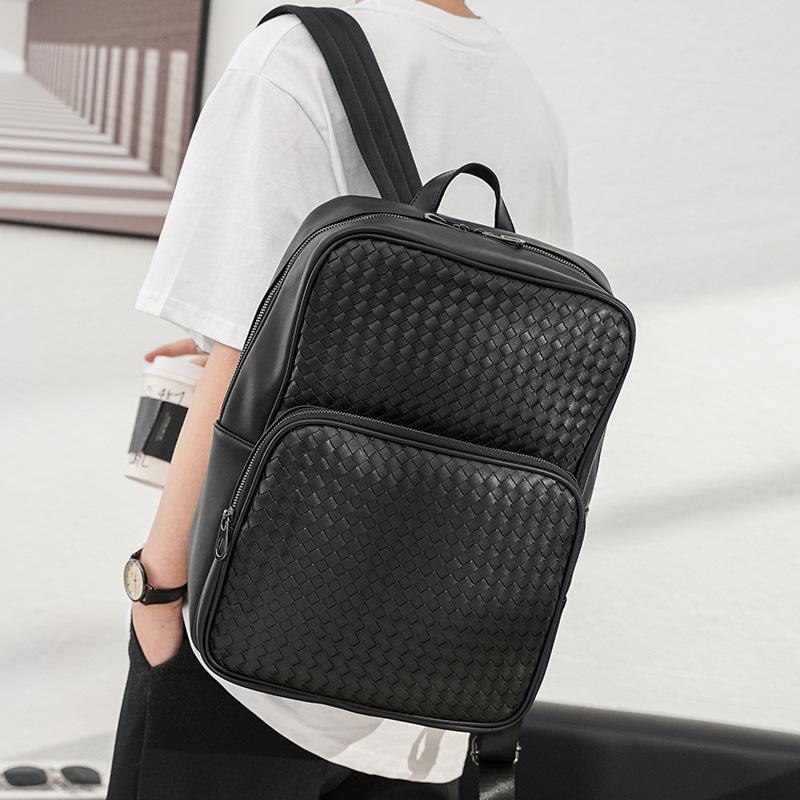 Business Casual Large-capacity Men&#39;s Backpack Woven PU Leather-BS00320-Veeddydropshipping