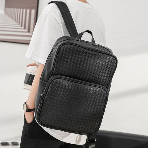 Business Casual Large-capacity Men&#39;s Backpack Woven PU Leather-BS00320-Veeddydropshipping