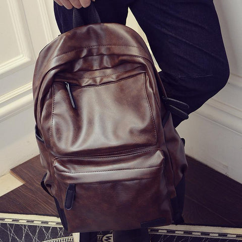 leather school bags Large capacity Backpacks Casual Laptop-BS00329-Veeddydropshipping