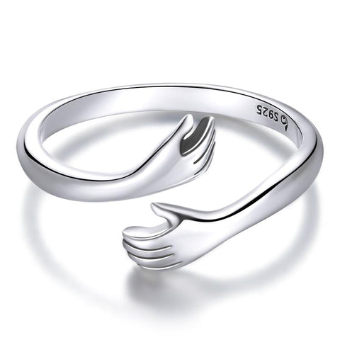 925 Sterling Silver Hug Warmth and Love Hand Adjustable Ring for Women -JW01385-Veeddydropshipping