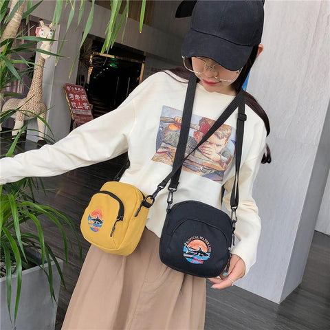 Shark Canvas Monochrome Shoulder Bag Mini Messenger Bag Ladies Student-BS00406-Veeddydropshipping