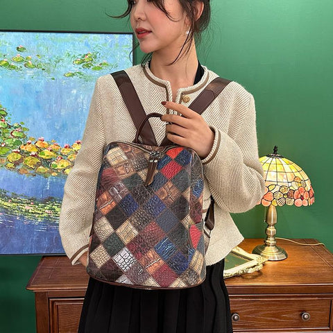 Leather Rucksack Women&#39;s Knapsack Travel Backpacks Shoulder School-BS00053-Veeddydropshipping
