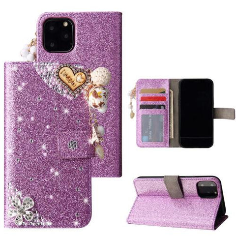 For iPhone 14 Pro Max 13 12 X XS XR 7 Bling Wallet Flip Leather Case Phone Cover-PA00127-Veeddydropshipping