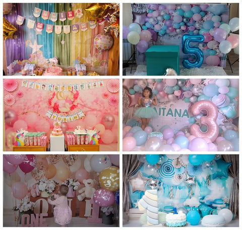 Newborn Baby 1st Birthday Party Backdrops Colorful Balloon Girl Boy Cake-CE00356-Veeddydropshipping