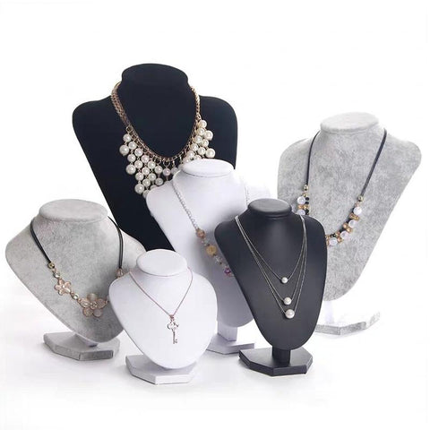 Model Bust Show Exhibitor White Leather  Jewelry Display -JW01679-Veeddydropshipping