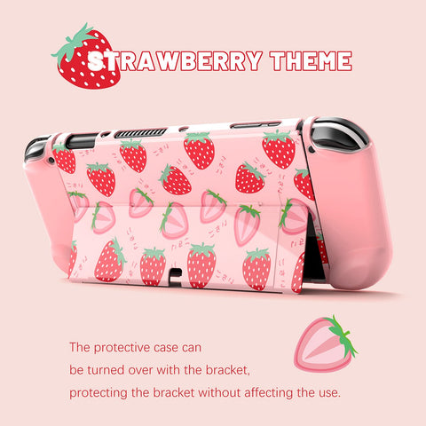 NS Oled Accessories Kit Hard Storage Case Pink Protective Shell Strawberry Cover Box -CE01501-Veeddydropshipping