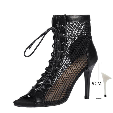 Shoes Summer 2022 Trend Black Lace-Up Sexy Peep Toe Boots-BS00804-Veeddydropshipping