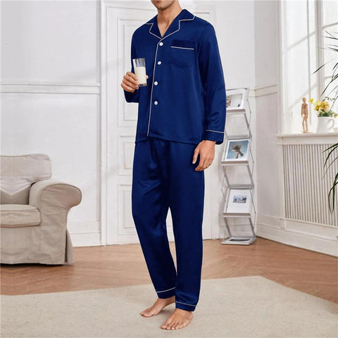 Pijama Turn-down Collar Pajama Sets Long Sleeve Sleep Clothes Male-MF01563-Veeddydropshipping