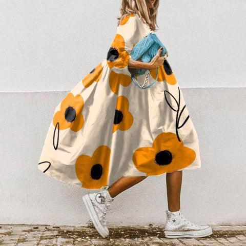 O Neck Half Sleeve Floral Printed  A-Line Dresses-WF00093-Veeddydropshipping