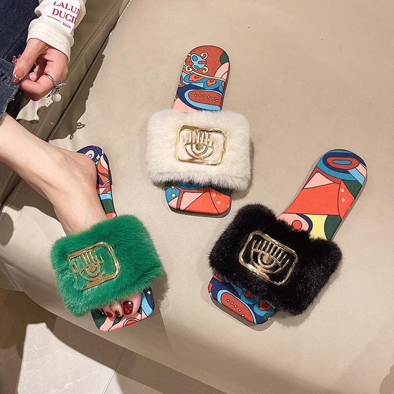 Slides Fluffy Slippers Ladies Shoes Woman Home-BS01190-Veeddydropshipping