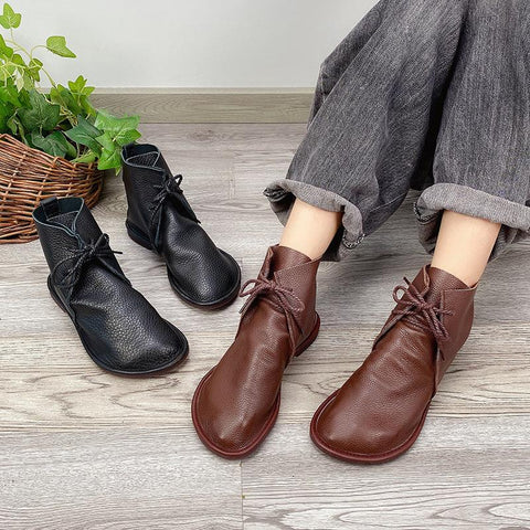 Shoes For Women Short Boots Lace Up Flat Sole Soft-BS01051-Veeddydropshipping