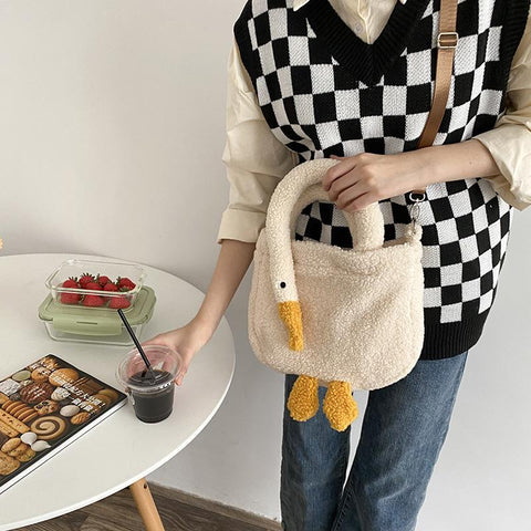 cute lamb plush duck shoulder bag big goose feather Tote bag-TB00076-Veeddydropshipping