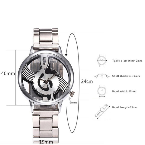 Music Note Notation Watch Stainless Steel Quartz Wrist Watch -JW00810-Veeddydropshipping