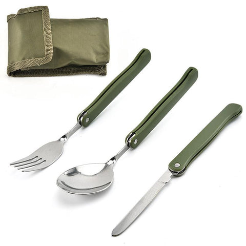 Cutlery Set Fork Knife With Army Green Pouch Survival-OS01322-Veeddydropshipping