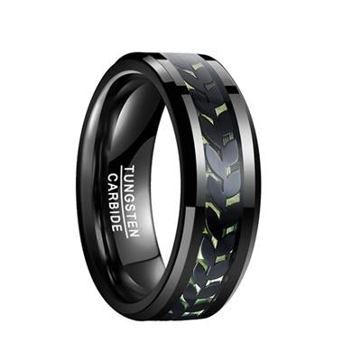 Ring  Tungsten Carbide Ring Black Leaves Green Carbon  -JW00405-Veeddydropshipping