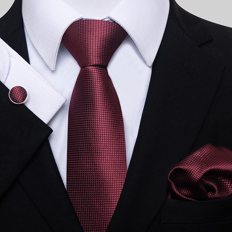 Many Color Classic Red Silk Tie Pocket Squares Cufflink Set Men-JW01302-Veeddydropshipping