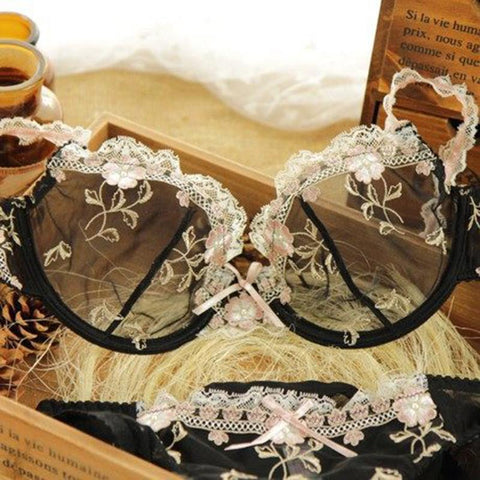 women sexy transparent lace underwear bra set-WF00710-Veeddydropshipping