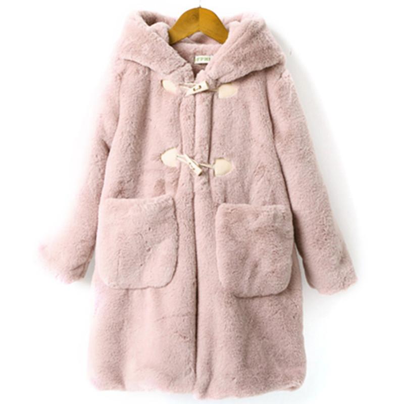 Kids Winter Coat Girls Faux Fur Thick Warm Hooded Jacket-Veeddydropshipping