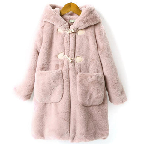 Kids Winter Coat Girls Faux Fur Thick Warm Hooded Jacket-Veeddydropshipping