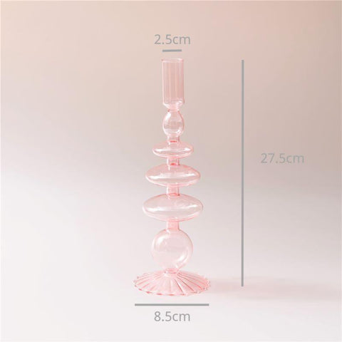 Pink Glass Candle Holder Taper Candlesticks Holder-HA01818-Veeddydropshipping