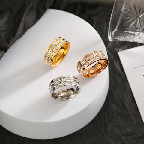 Rose Gold Color Double Row Square Zircon Ring For Women-JW00027