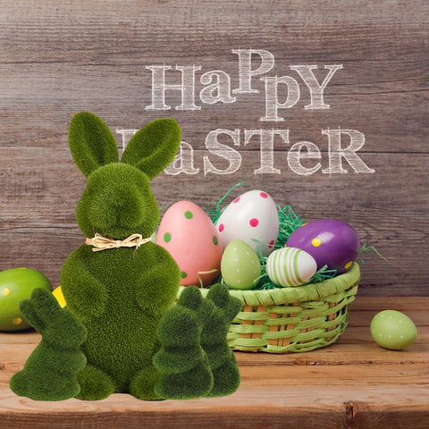 Easter Moss Rabbit Sculptures Bunny Figurines-HA00317-Veeddydropshipping