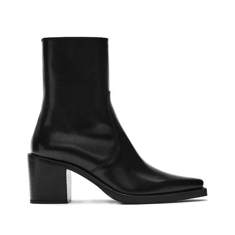 Heel Black Pointed Toe Side Zipper Middle Heel Short Boots-BS00914-Veeddydropshipping