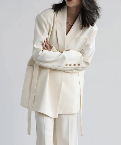 Women Blazer Design Wide Shoulder Ribbon Coat-Veeddydropshipping