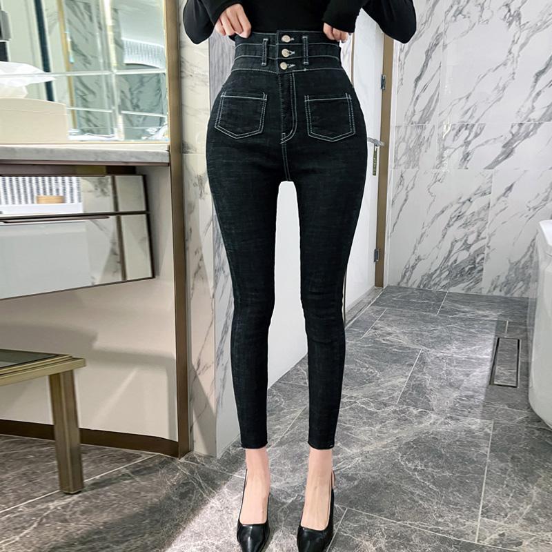 Vintage Skinny Jeans Women Button High Waisted Pants-WF00394-Veeddydropshipping