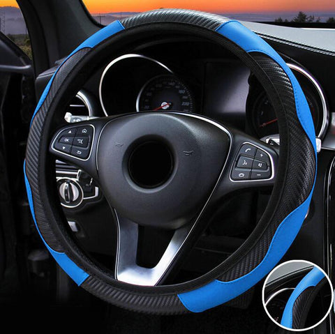 Blue Black Anti Slip Carbon Fiber Leather Steering Covers-AM01390-Veeddydropshipping