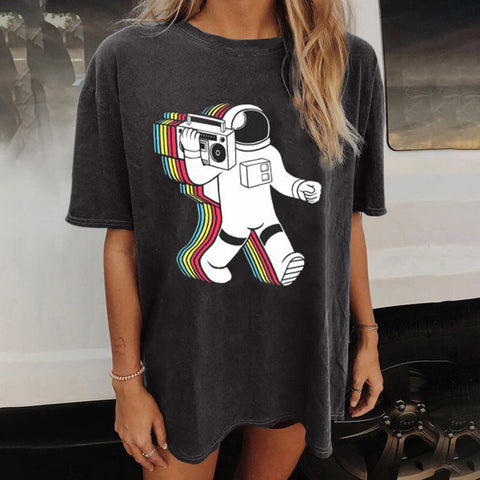 Women Breathable Brand Astronaut T-Shirts Drop-shoulder-Veeddydropshipping