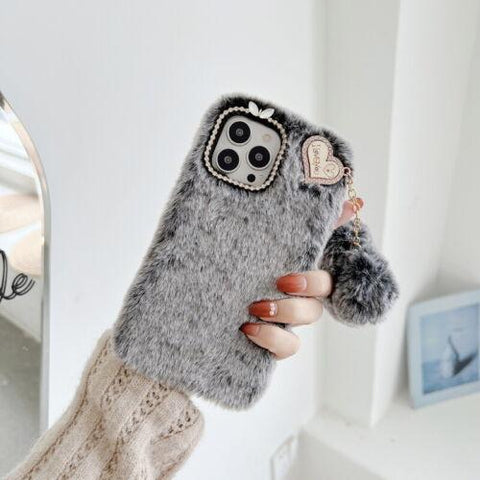 For iPhone 14 13 12 11 Pro Max XS XR 8 Love Heart Plush Silicone Soft Case Cover-PA00157-Veeddydropshipping