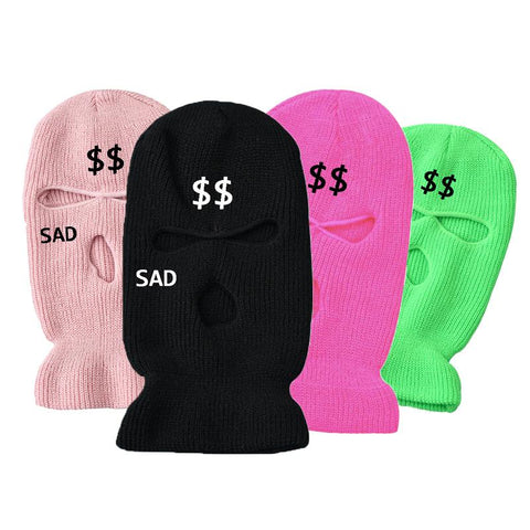 Fashion Women Sad Dollar Embroidery Three-hole Ski Mask-MF00989-Veeddydropshipping